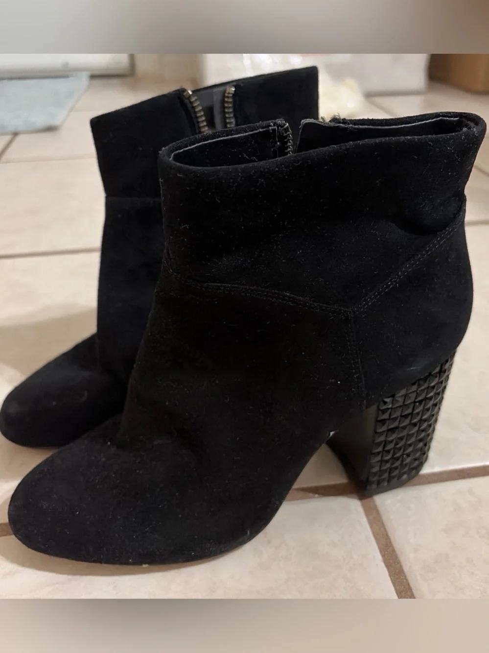 Michael Kors Black Suede Ankle Booties with Studded Block Heel
